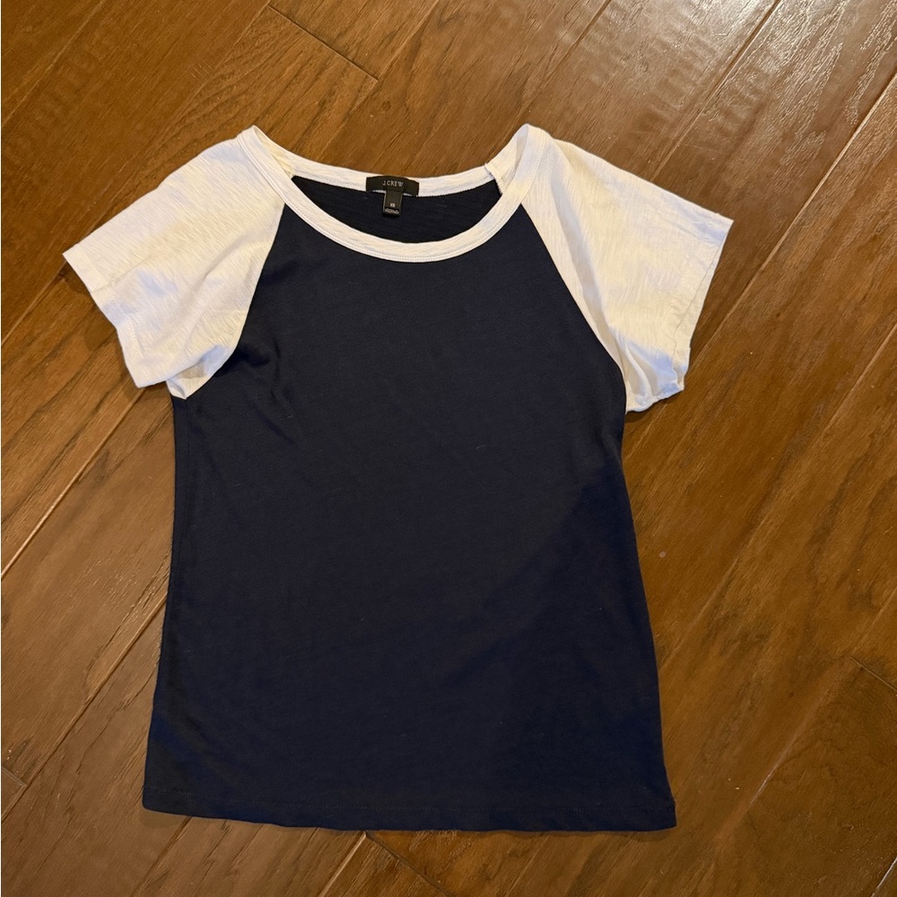J. Crew Women’s Navy and White Short Sleeve Tee